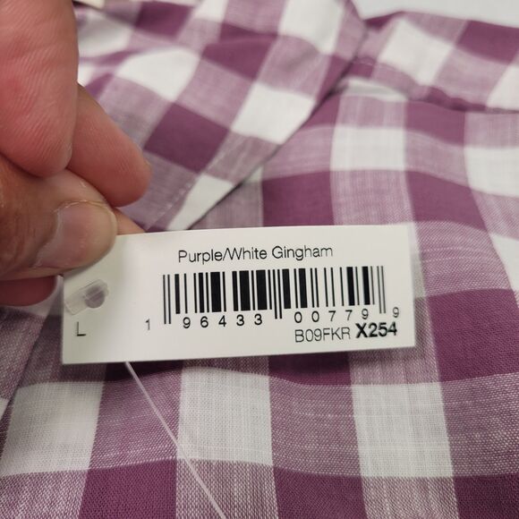 GoodThreads Women Washed Cotton Short-Sleeve Shirt Purple/White Gingham Large - Picture 8 of 12